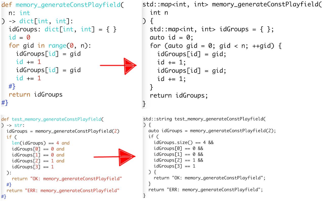 Python to C++ example